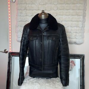 Coach biker / aviator like jacket genuine leather polyester lining black